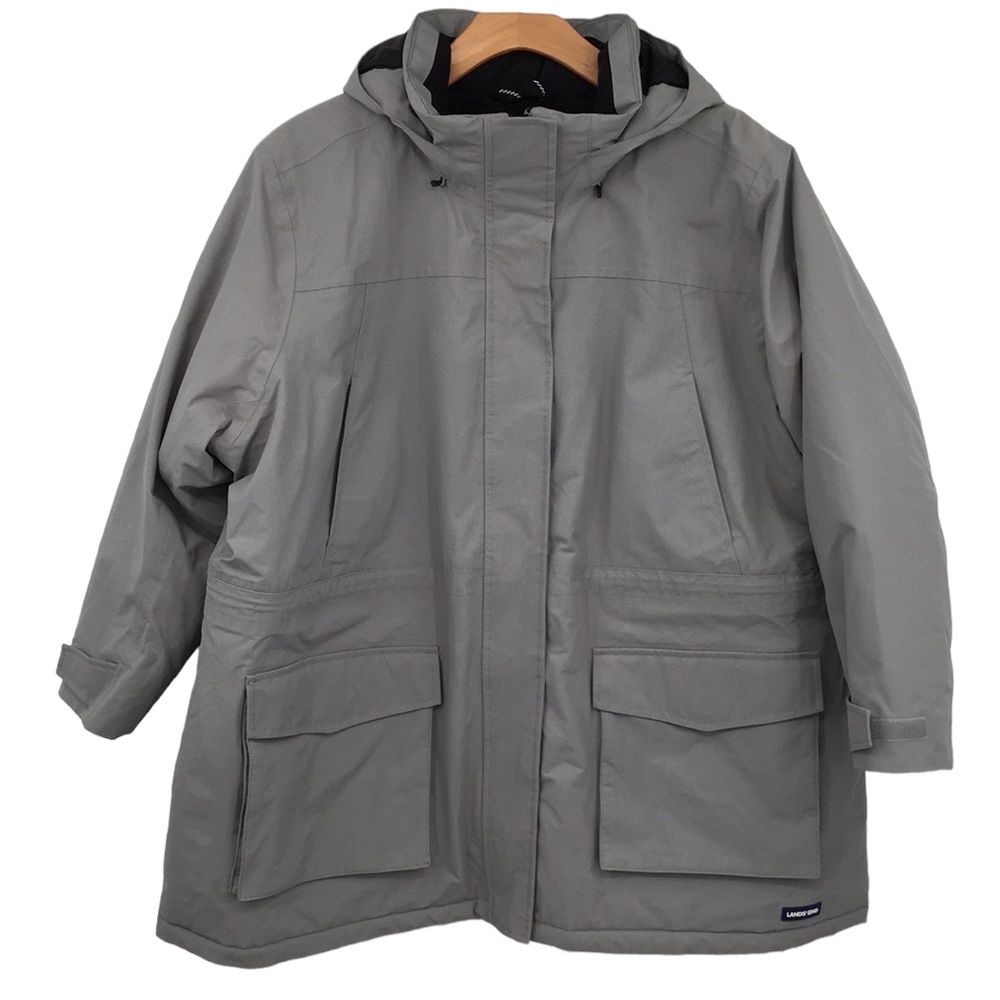 Lands End Gray Hooded Winter Coat Jacket Womens 2X 20-22W Zip Up